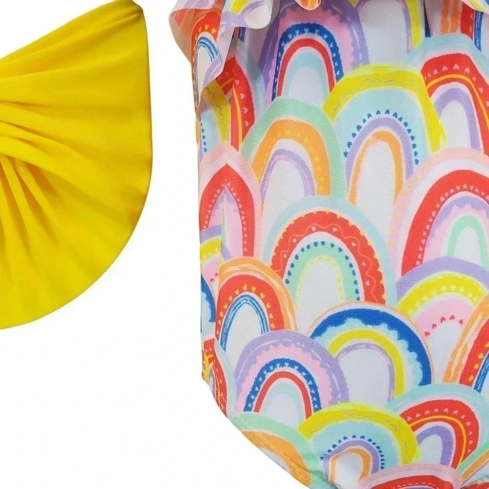 12m Baby Girls Rainbow One Piece Swimsuit with Matching Hair Turban Swimwear